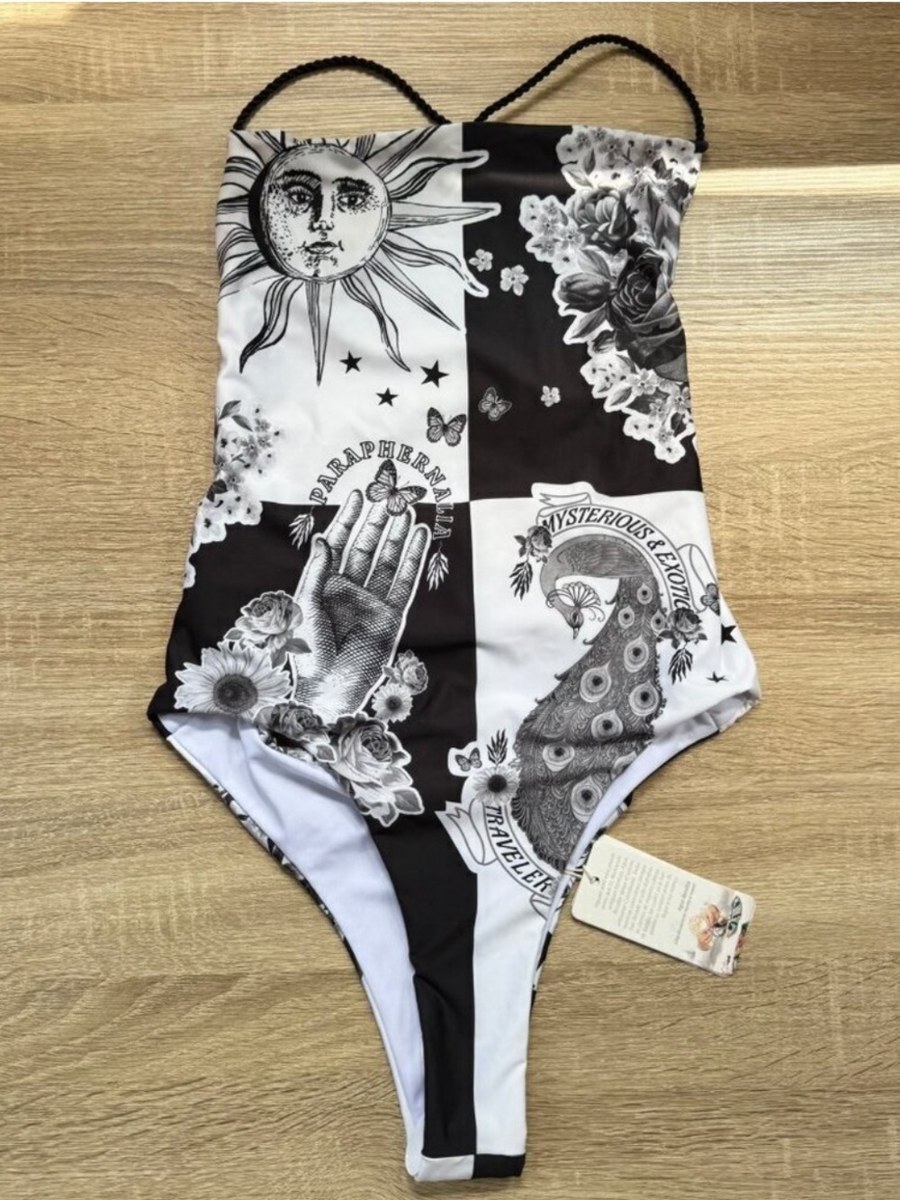 NWT Agua Bendita Kali Zodiac One-Piece Swimsuit Black White XL